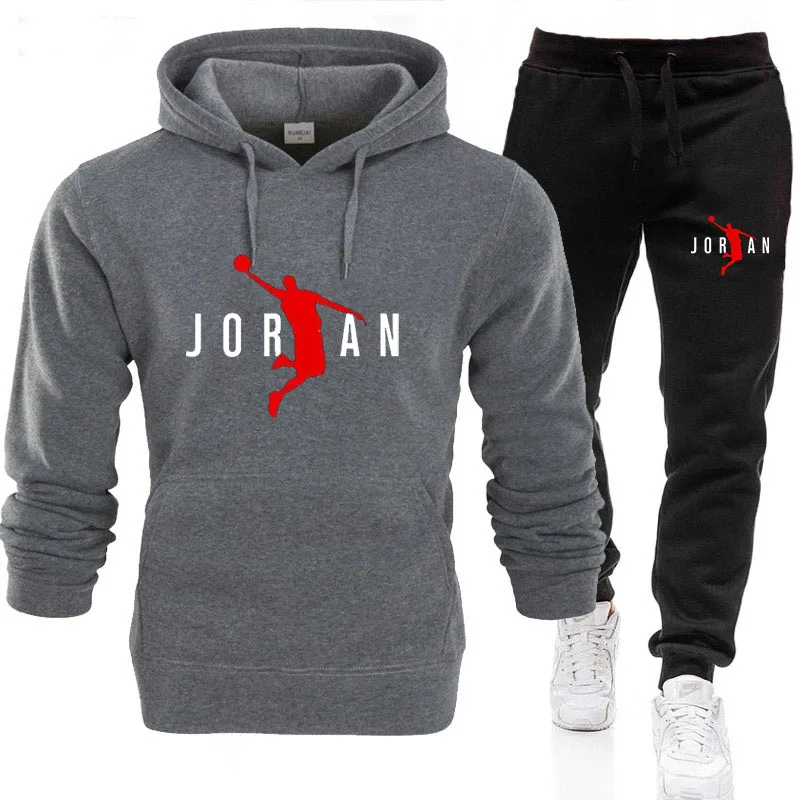 Tracksuit Set Men Fall Winter Hoodie Pants 2Pcs