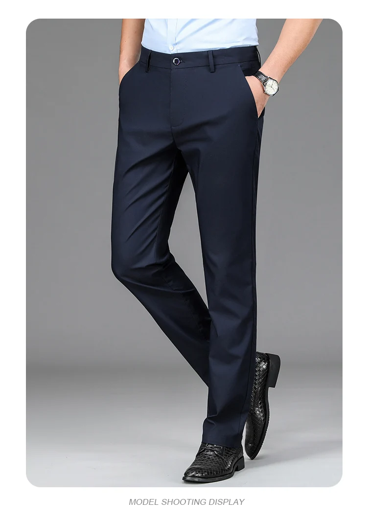 Мужские эластичные прямые формальные брюки, модные деловые повседневные ...
