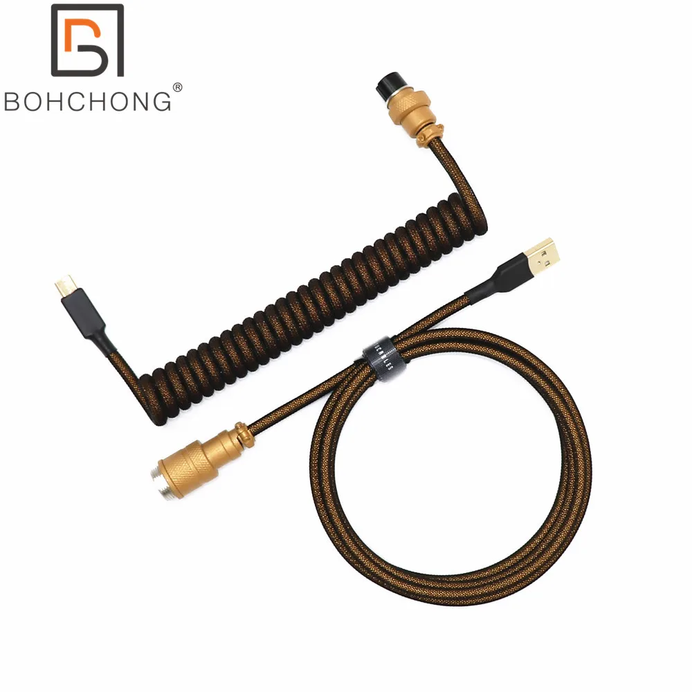 Artesanal Paracord e Pet Dupla Manga Usb para tipo c Cabo Enrolado para Teclado Mecânico Espiral Colorido Matt Gx16 Aviador