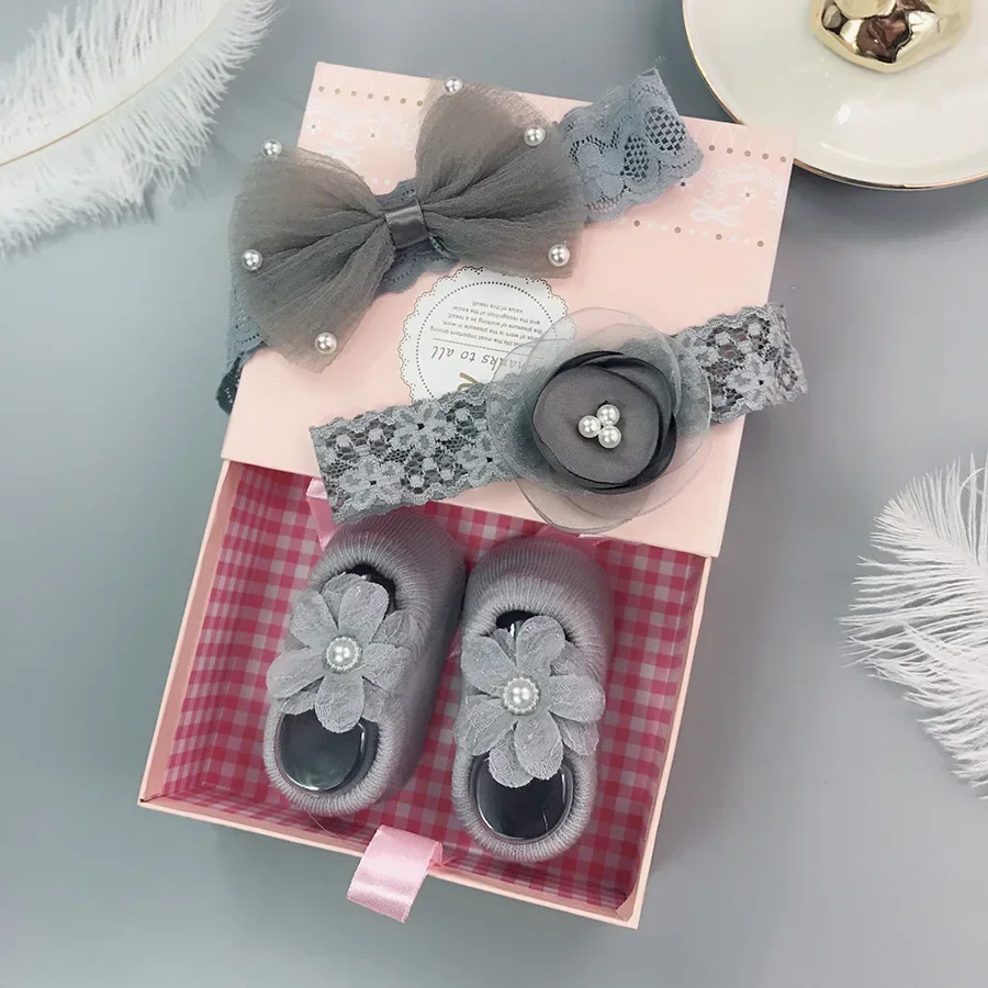 3Pcs/Set Baby Girl Headband Socks Set Lace Flower Bows Newborn Hair Bands Headbands for Girls Turban Baby Hair Accessories Gifts 4