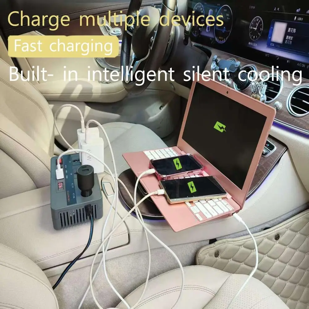 휴대용 유럽 표준 차량용 인버터 300W 범용 자동차 전원 변환기 USB+타입 C 고속 충전 기능 탑재