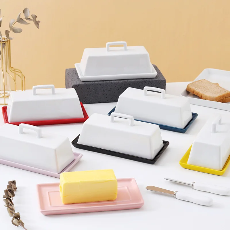Creative Bow Pattern Butter Container Ceramic Box Restaurant Sealed Storage Box Cheese Butter Dish Tableware