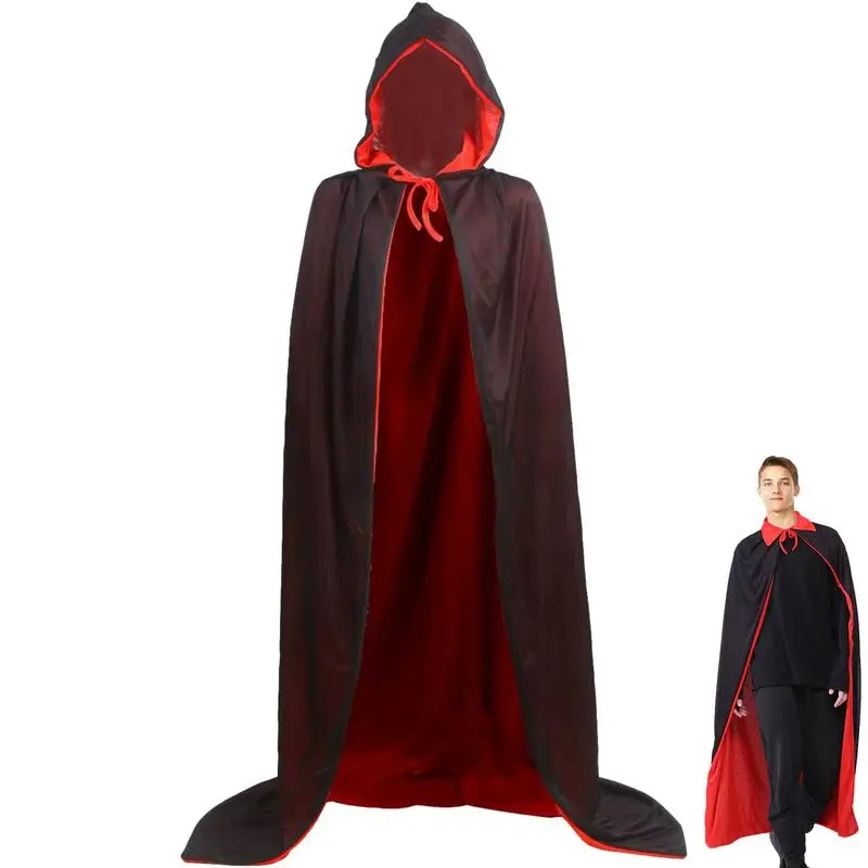 

Adult Vampire Cape Sturdy Stand Collar Reversible Cloak Masquerade Cape Costume Full-Length Black Cloak For Fancy Dress Costume