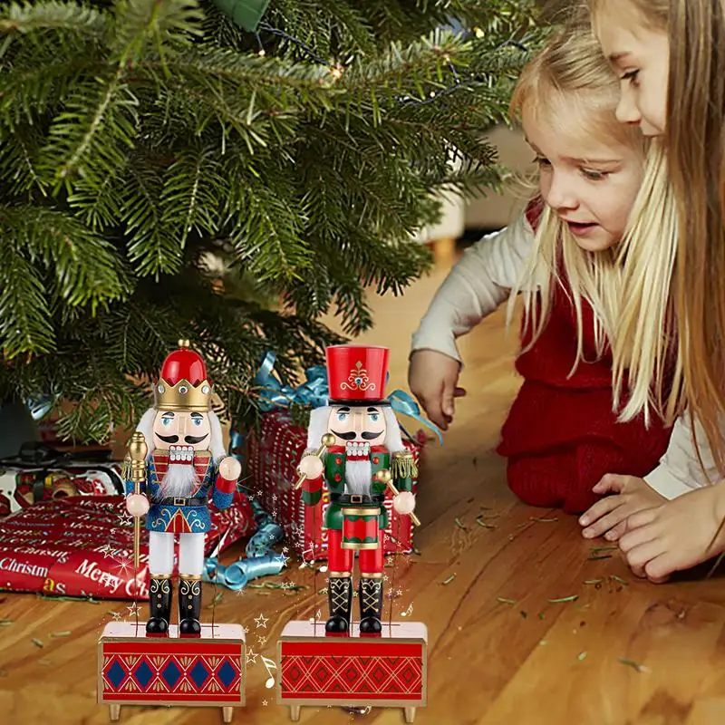 Christmas Ornaments Wooden Nutcracker Soldier Cartoon Character Music Box Home Tabletop Decoration Holiday Gifts 5