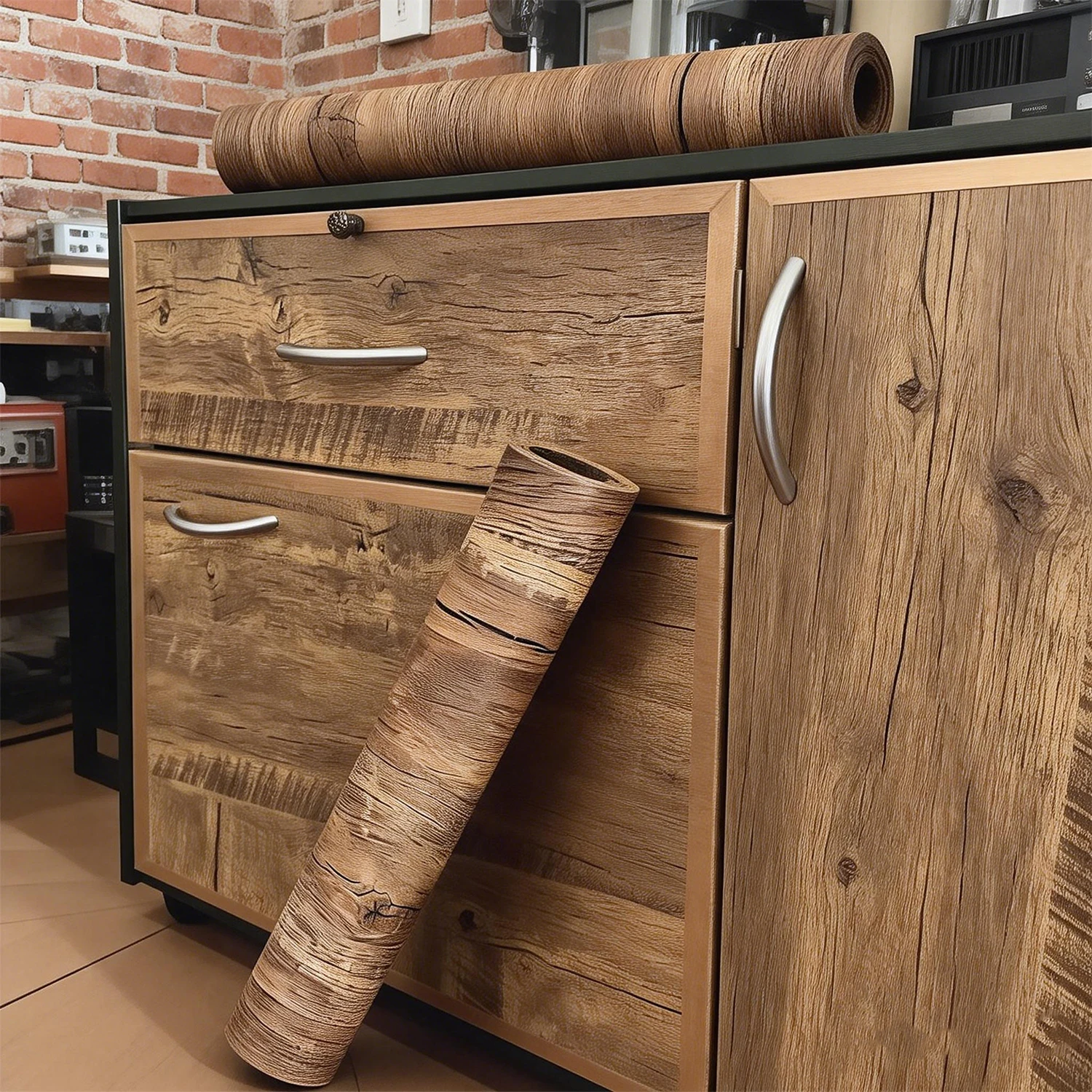 กระดาษติดผนังลายไม้สีน้ำตาล วอลเปเปอร์ลายไม้ ฟิล์มไวนิลแบบลอกออกได้ ติดง่าย สำหรับเฟอร์นิเจอร์ ตู้ครัว 1