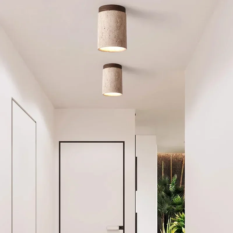 Modern Stone Travertine Ceiling Lamp Bedroom Corridor Flush Mount Foyer Hallway Staircase Indoor Lighting Fixture Ceiling Light