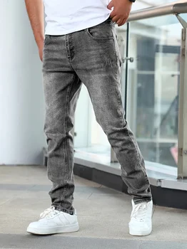 1pc Men'S Casual Slim Fit Stretch Jeans, Chic Street Style Distressed Denim Pants 1