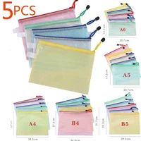 5PCS  A4 A5 A6 Zip File Folders Stationery Storage Folder File Mesh Zipper Pouch Document Bag School Office Supplie 1