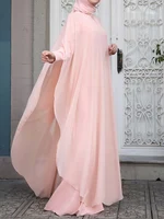 Women Chiffon Abaya Eid Mubarek Muslim Dresses Robe Long Sleeve Hijab 1