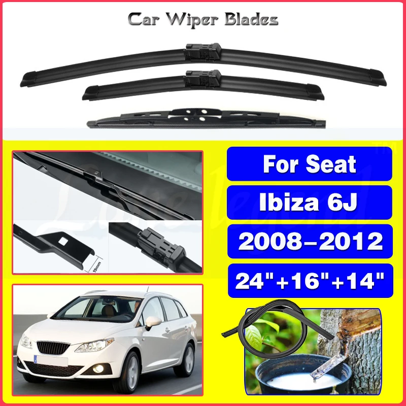 

3PCS For SEAT Ibiza 6J 2008 - 2012 Front Rear Wiper Blades Windshield Windscreen Window Auto Accessories 2010 2011 24"+16"+14"