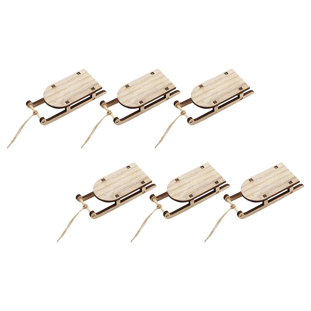 

Christmas Sled Sleighs Miniature Ornament: 6pcs Wooden Sleighs Figurines Holiday Sleigh Figure Xmas Tree Hanging Pendant for