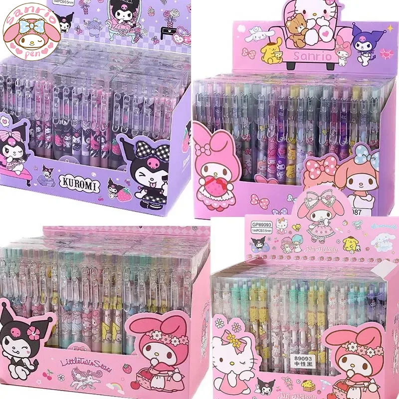 

Sanrio 12pcs Gel Pens Cartoon Melody Hello Kitty Student Stationery Write Pen 0.5 Black With Metal Hook Office Signature Pens