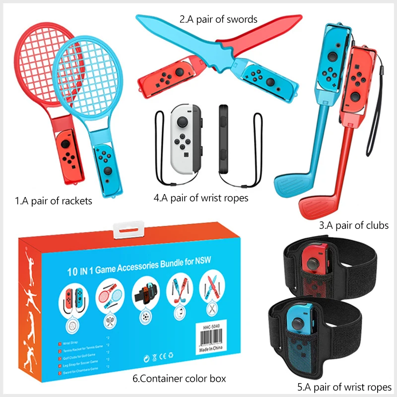 Ensemble d'accessoires de sport Switch 10 en 1 pour Switch / Oled, Switch  Sports Gaming Accessoires Kits pour améliorer l'expérience de jeu