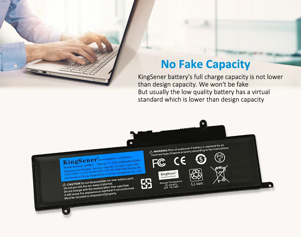 Bateria do Portátil Dell Inspiron 13 Série 7000 7347 7348 7352 7353 7359 11 3147 3148 15 7558 Ferramentas Gratuitas Kingsener-gk5ky - Imagem 3