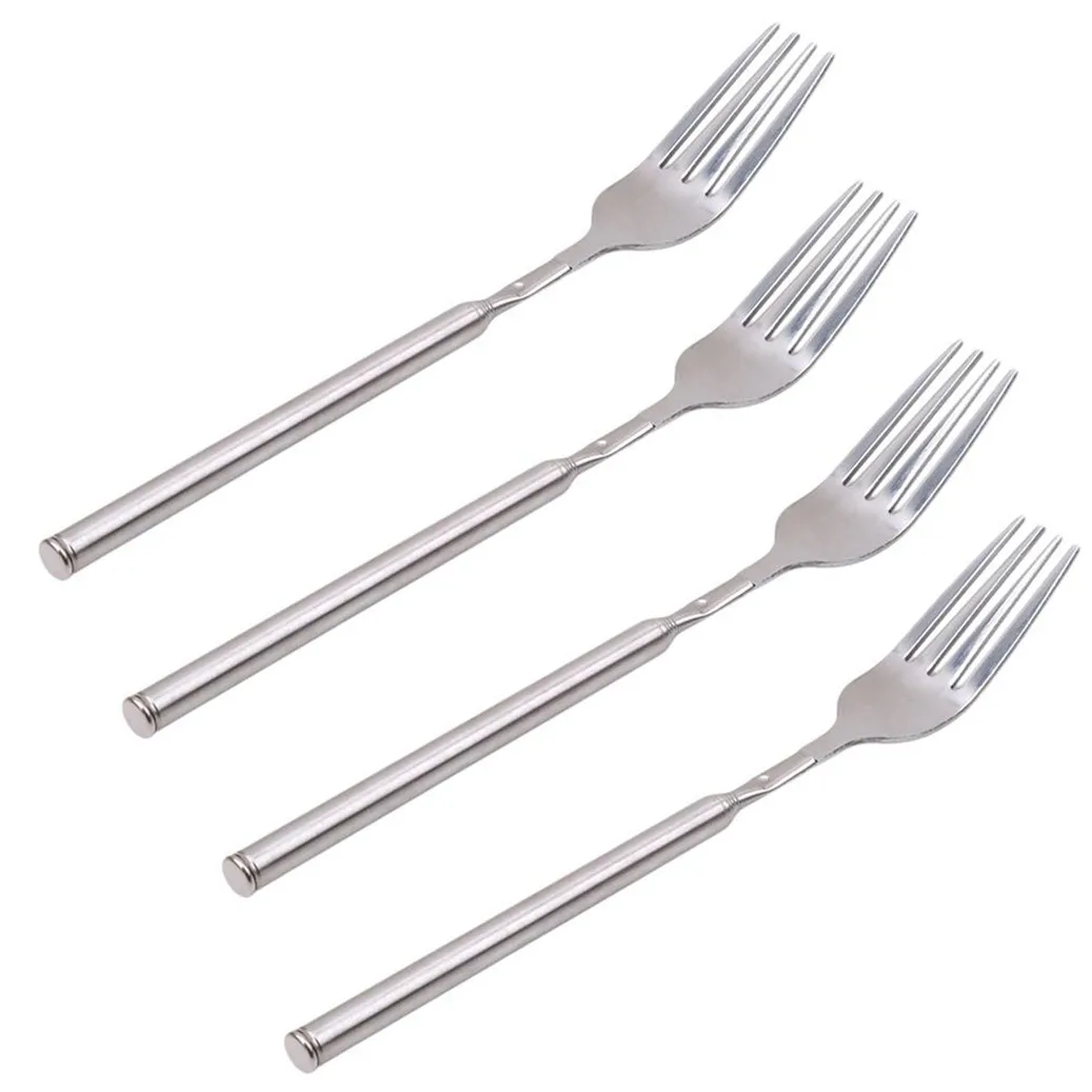 Silver Stainless Telescopic Extendable Fork for Dining and Cooking