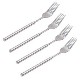 Silver Stainless Telescopic Extendable Fork for Dining and Cooking (Silver 4PCS)