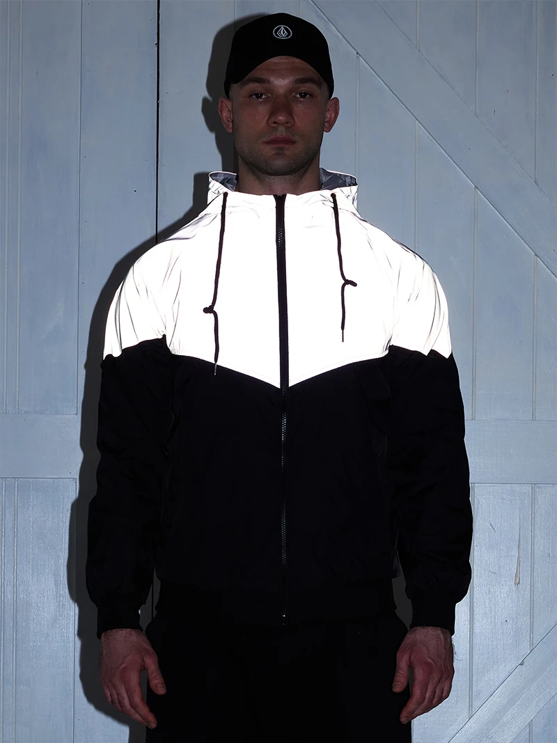 Reflective hooded jacket loose fit patchwork detail