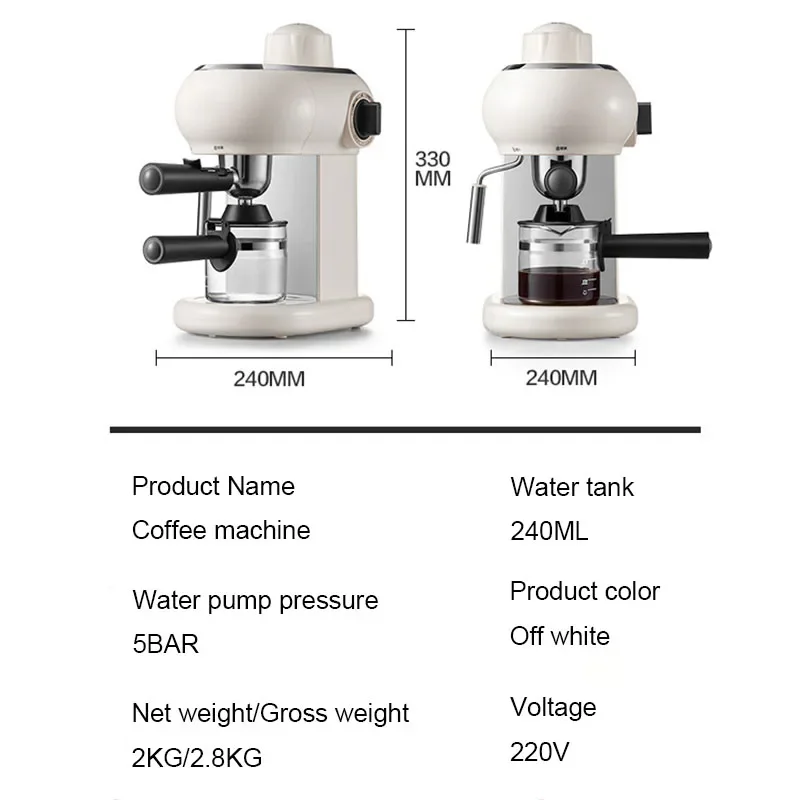 Electric High Pressure Steam Espresso Maker Semi-automatic Italian Coffee Machine 5bar Cappuccino Milk Frother Bubble Foam Cafe