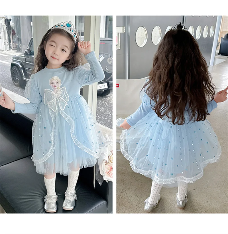 Disney Girls Dress Short/Long Sleeve Summer Princess Dresses Frozen Elsa Party Baby Dresses for Children Clothing Kids Clothes girls dress