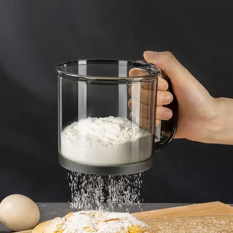 Flour Sifter Semi-Automatic Flour Sifter Baking Handheld Fine Mesh Flour Sieve Filter Capacity Scale Kitchen Baking Pastry Tools