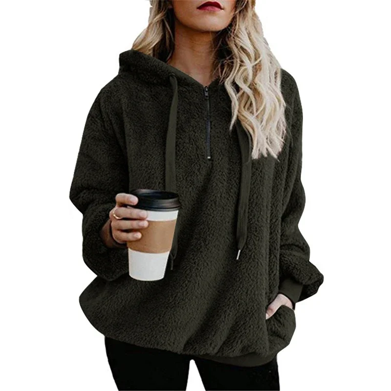 Sweater Autumn and Winter New Women's Street Style Long-sleeved Zipper Hooded Solid Color Women's Sweater Thick Warm Jacket