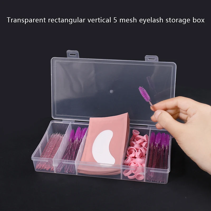 

Transparent With Cover Rectangle Vertical 5 Grid Eyelash Extension Tool Storage Box Glue Tweezer Holder Makeup Organizer