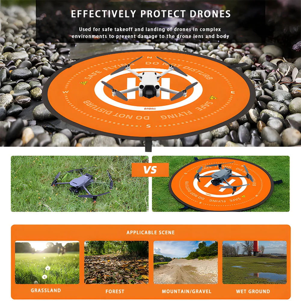 Tapis d'atterrissage pliable pour drone DJI rangé dans son sac, compact et léger pour transport facile.