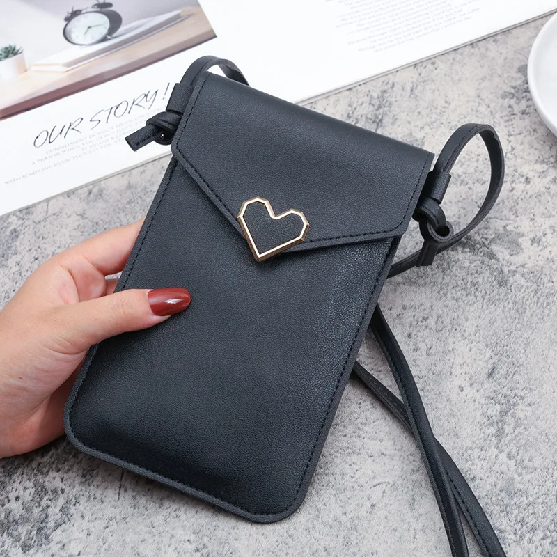 

Women Shoulder Messenger Bag Mobile Phone Bags Pu Leather Wallets Card Pack Gold Letter Print Mini Touch Screen Cell Phone Purse