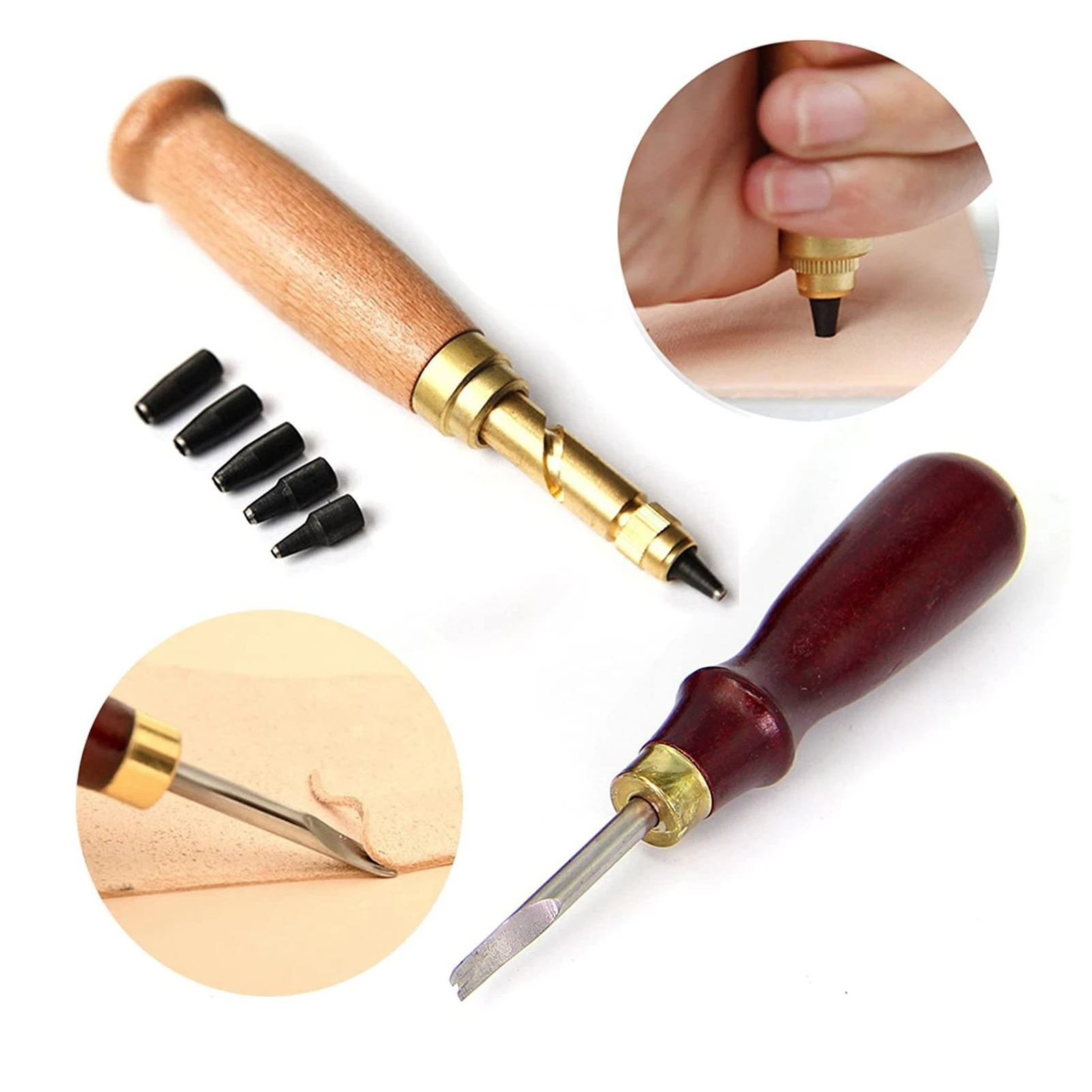 Leather Sewing Tools Craft DIY Hand Stitching Kit Groover Awl Waxed Thimble