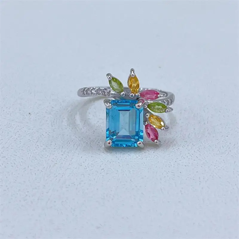 

Hottest Selling Jewelry Best Seller Silver Ring For Woman With Natural Sky Blue Topaz Stone 7*9mm Silver Ring Best Lady Gift