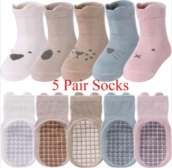 5 Pairs Toddler Non Slip Socks with Grips Baby Socks for Kids Girls Boys Leg Warmers 1