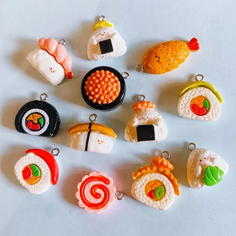 10개 시뮬레이션 귀여운 음식 스시 주먹밥 장식 레진 참 장신구 목걸이 펜던트 DIY 액세서리