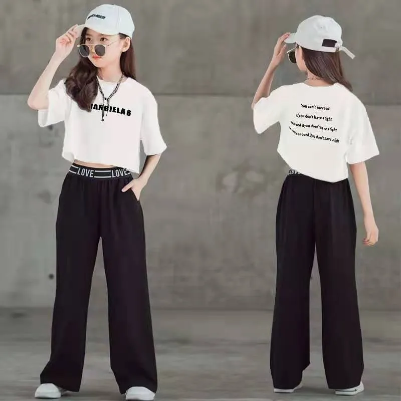 

Teen Girls Clothing Sets Fashion Letter Printing T-shirt+Pants 2Pcs Outfits Summer Kids Tracksuit Casual Clothing 5-14 Years Old