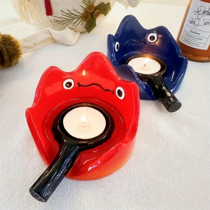 Halloween Candlestick with Cute Cartoon Flame Small Resin Craft Desktop Ornament for Home Birthday Party Decor and Gifts
