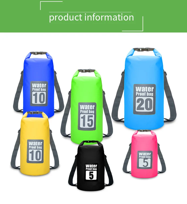 Double Belt PVC Waterproof Bag 5L 10L 20L Outdoor Swimming Bag Diving Compression Storage Dry Bag Unisex Kayaking Backpack
