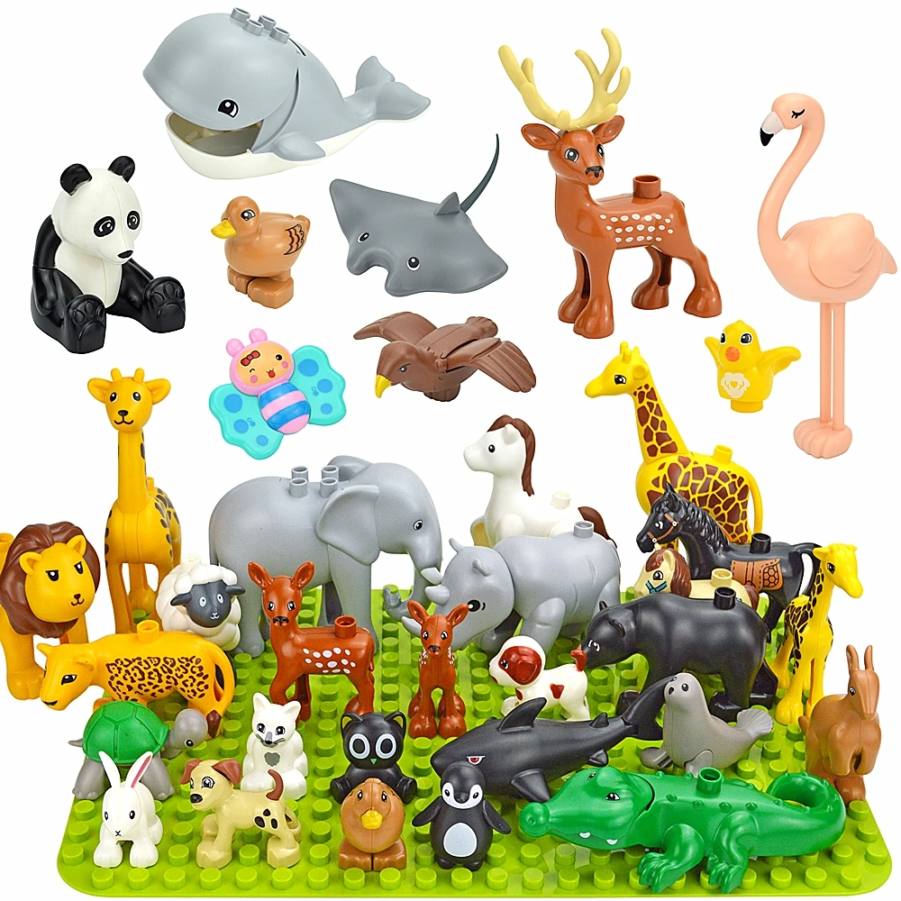 Moc Big Size Building Blocks 75 Styles Cat Dog Pig Rabbits Lion Whale Model Accessories Bricks Farm Zoo City Animals For Kid Toy wooden block puzzle