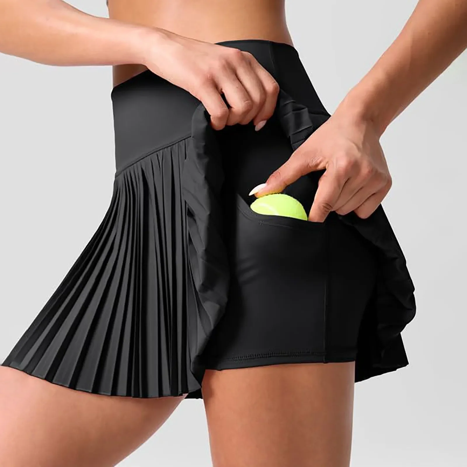 Women'S Double Layered Pleats Tennis Skirts For Women High Waisted Skirt With Shorts Pockets Workout Sexy Women Pleated Skirts