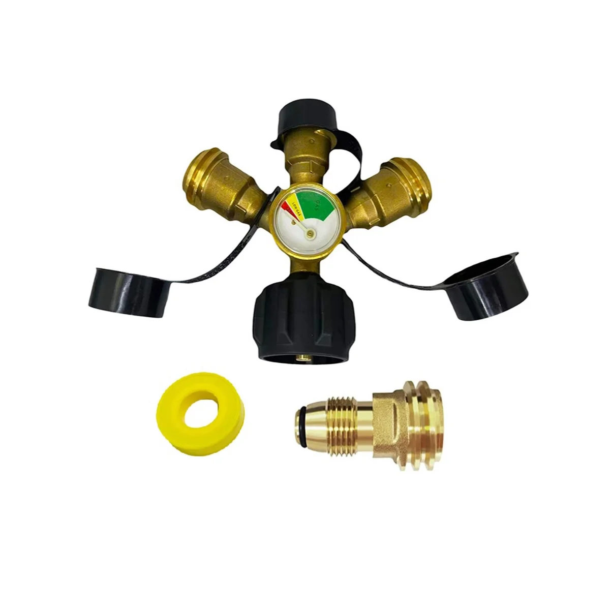 

3 Way Propane Splitter QCC/POL with Gauge and Shut-Off Valve, Propane Tank 3 Y Splitter Adapter for Propane Tank