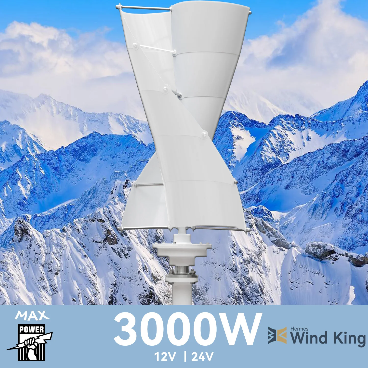

【Higher Power】Windking 3000W Max Vertical Spiral Wind Turbine，Home Use 3000W Max，High Efficiency Windmill Hybrid Solar System
