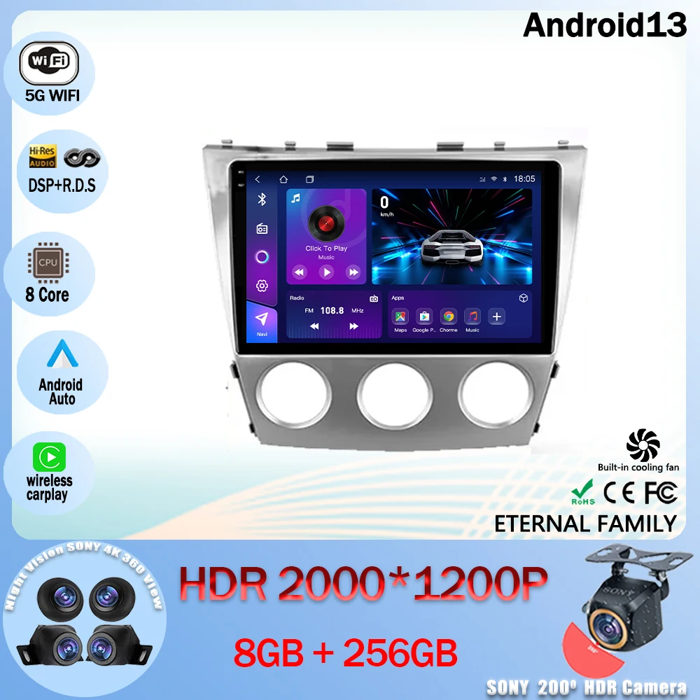 

Android 13 Car Radio Multimedia Video Player Navigation GPS For Toyota Camry 6 XV 40 50 2006 - 2011 5G WIFI BT 4G LET CPU QLED