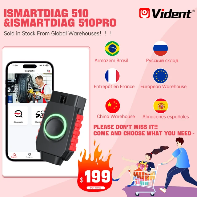 2023 vident ismartdiag510pro obd2 scanner bluetooth auto diagnose tool  aktiv testcode leser 28 + dienste mit can fd & diop