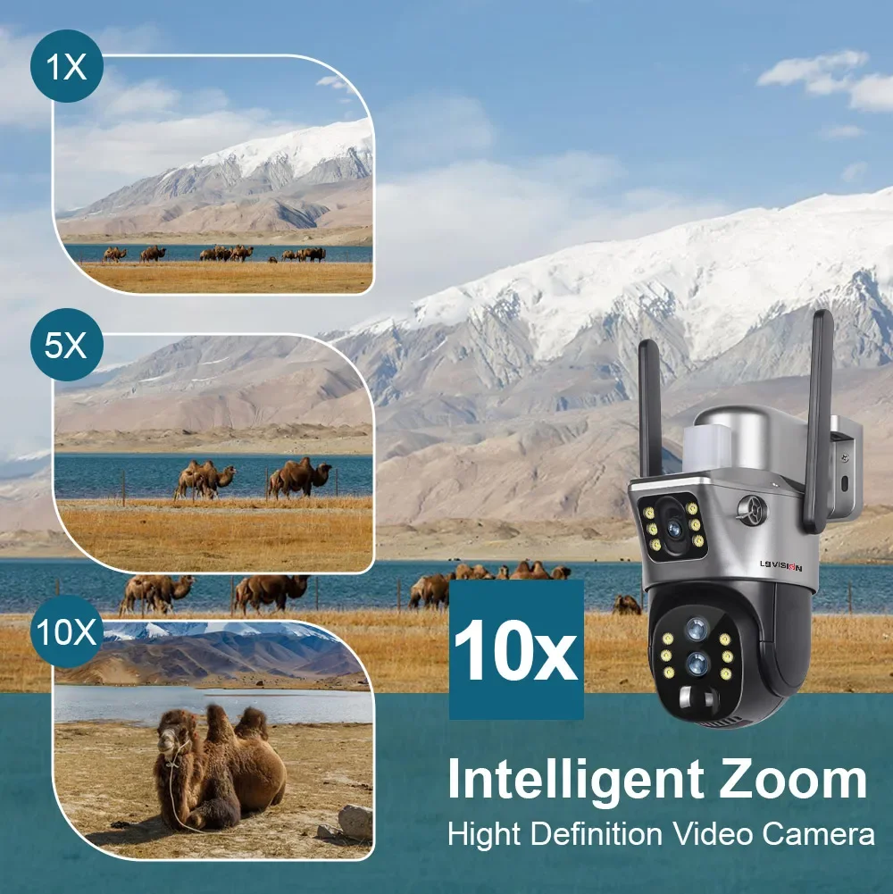 12MP Dual Screen 4G SIM Solar Camera Wifi Outdoor 10XZoom PTZ IP Camera PIR Huma