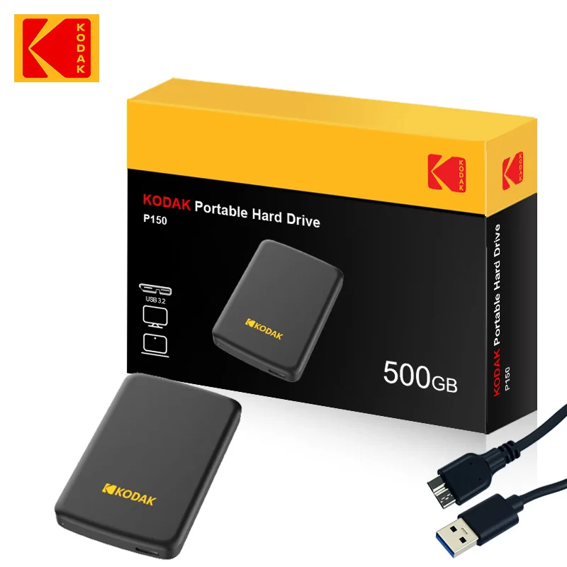 KODAK P150 Disco duro externo portátil de 2,5" 1TB/500GB USB 3.0 - Transmisión rápida para PC, computadora portátil, teléfono inteligente y almacenamiento 1