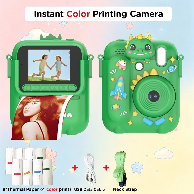 Children's Instant Color Print Camera with 32GB Storage, 1080P Video, and Built-in Games