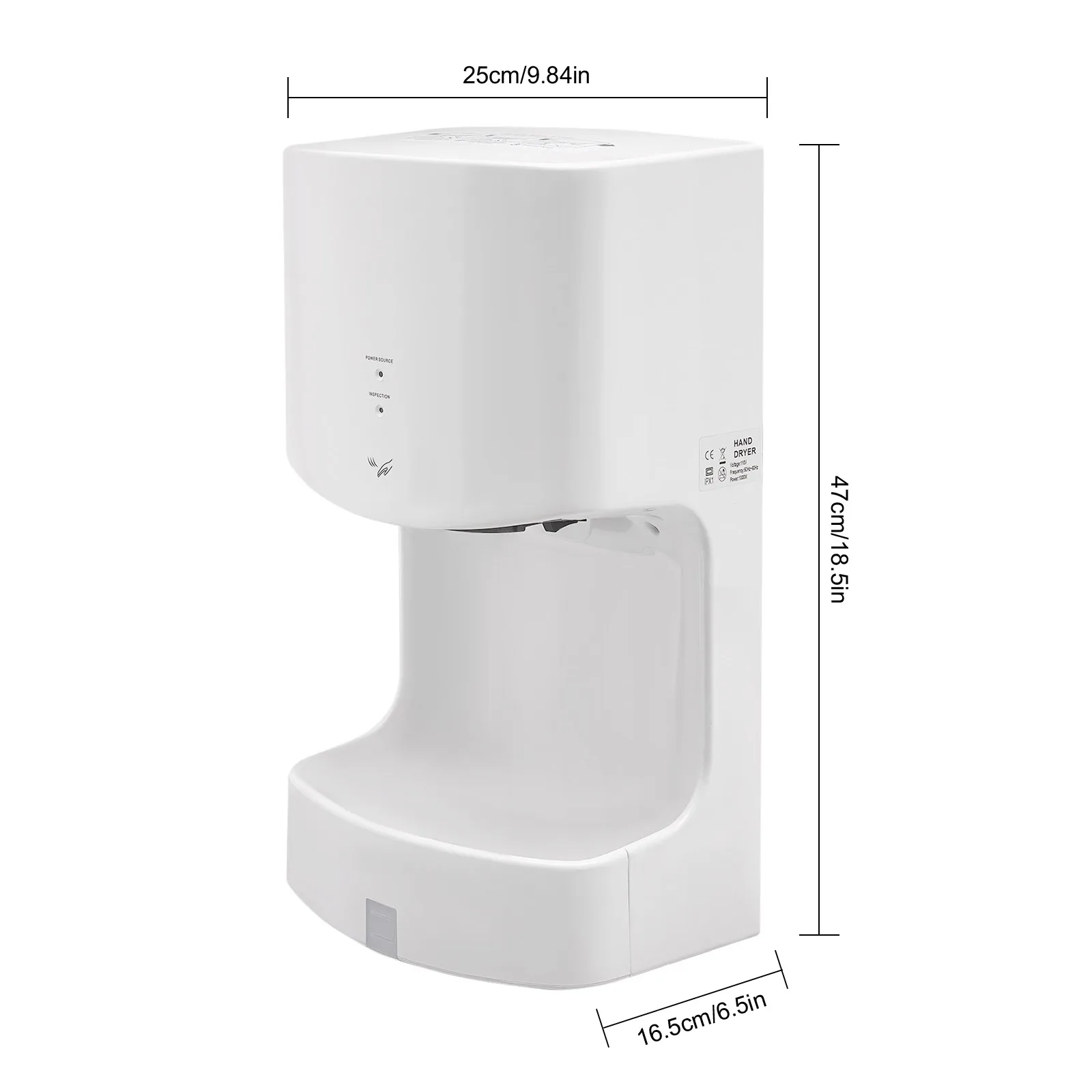 Commercial Automatic Electric Hand Dryer High Speed Hand Drying Machine with Drip Tray Hot Air 1000W US Standard for Bathroom