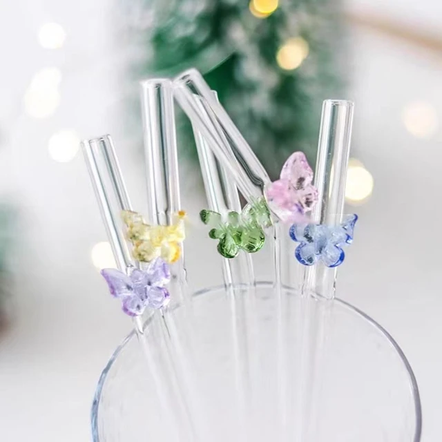 Flower Glass Straw Glass Straw With Flower Glass Straw Set 