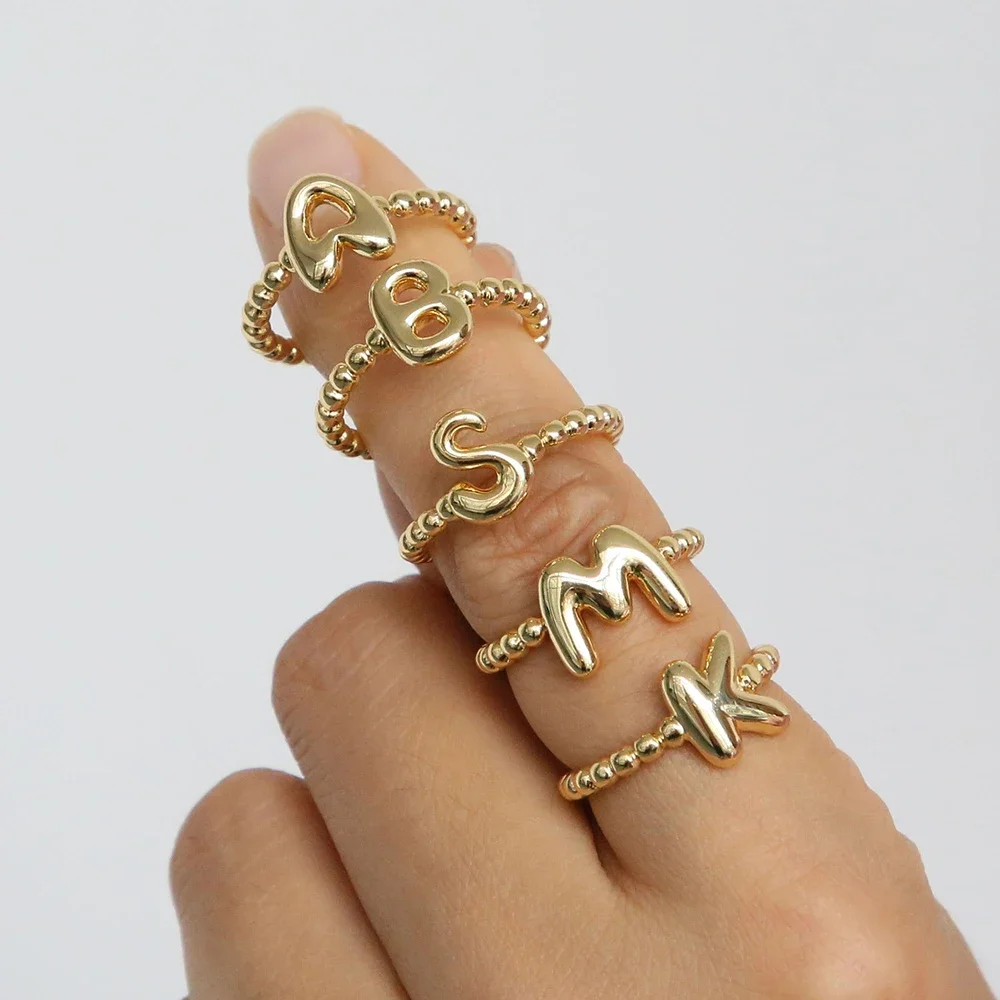 Classics Creative Opening Circle Alphabet Initial Knuckle Ring Stainless Steel Gold Color Letter A-Z Polished Metal Rings Party