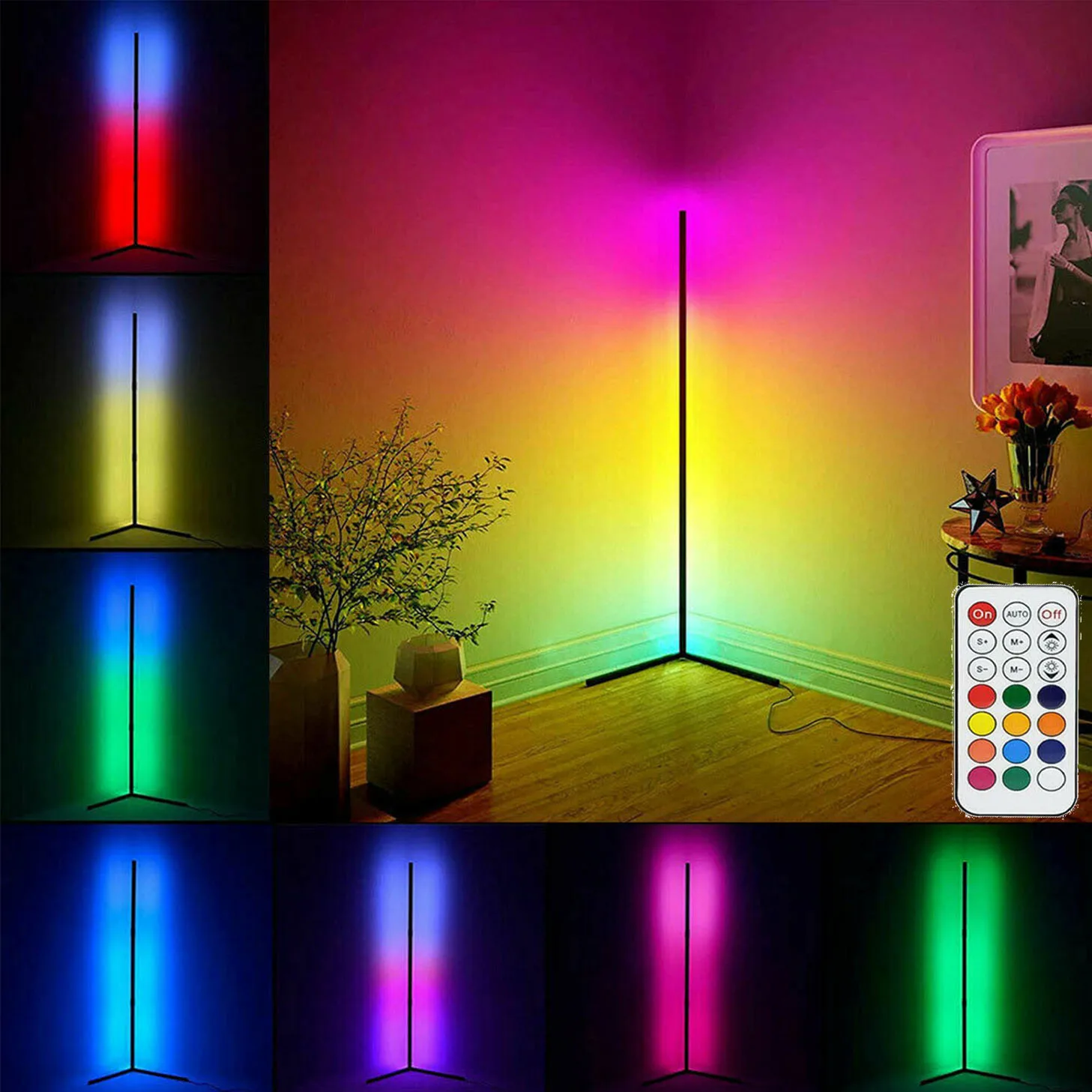 

USB Power Dimmable Corner Floor Lamps for Living Room Bedroom Decor Modern LED Lighting RGB Remote Standing Bedside Tall Lamp
