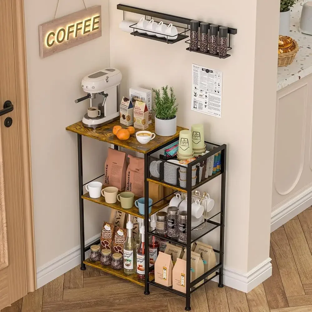 Coffee Bar Station Tiered Organizer Coffee Cabinet with Dividers Storage Accessories Home Kitchen Office Living Room 6