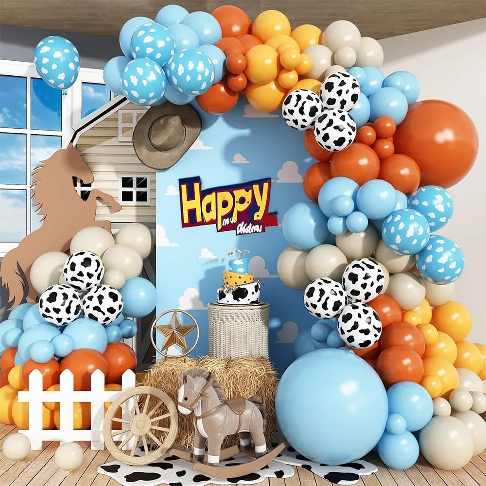 Western Cowboy Cowgirl Ballons Girlande Bogen Set für Babyparty Erstes Rodeo Farm Wilder Westen Kuh Wolken Geburtstag Party Dekorationen